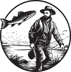 Seafarers Emblem Big Fish Vector Icon Design Cast Into History Fishermans Big Fish Vector Graphics