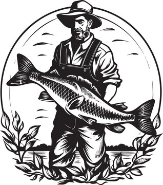 Reeling in Success Vector Logo Design of a Fishermans Big Catch Hooked on Excellence Vector Graphic Logo of a Fishermans Triumph