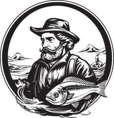 Seafarers Triumph Fishermans Big Fish Vector Logo Casting into Greatness Big Fish Vector Icon Design