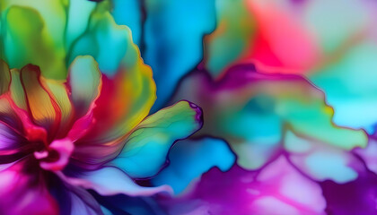 A close-up of a colorful, abstract flower made with alcohol ink