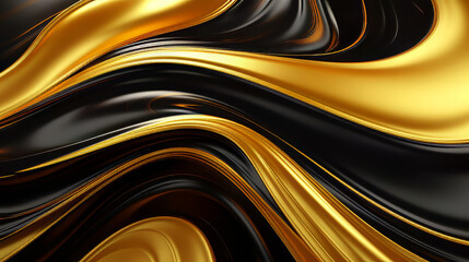 Gold and black abstract 3D wallpaper with flow and splash in shades 