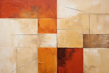 Rose and red painting, in the style of orange and beige, luxurious geometry, puzzle-like pieces