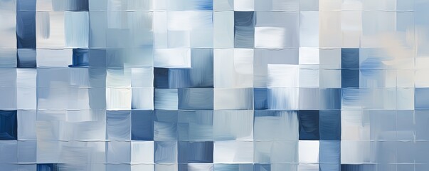 silver and blue squares on the background, in the style of soft, blended brushstrokes