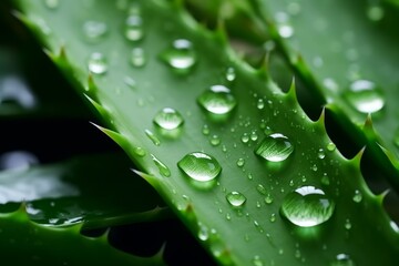 Closeup of aloe vera plant - flora of medicinal green cactus leaf for skincare and health benefits