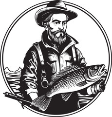 Coastal Glory Vector Graphic Illustrating a Fishers Big Fish Triumph Epic Seafaring Vector Icon of a Fishers Memorable Big Catch