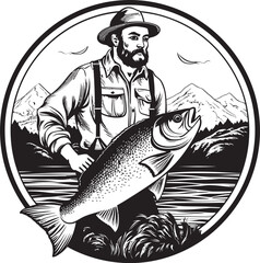 Reeling in Victory Fisherman Vector Icon Master Anglers Trophy Vector Fish Logo