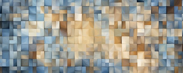 tan and blue squares on the background, in the style of soft, blended brushstrokes