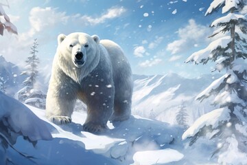 a polar bear in the snow - obrazy, fototapety, plakaty