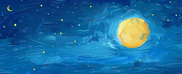 abstract texture starry night blue sky yellow moon blending. generative AI