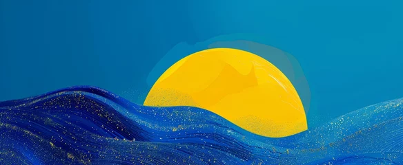 Schilderijen op glas abstract texture starry night blue sky yellow moon blending. generative AI © yj