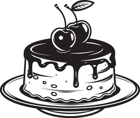 Cherry Berry Celebration Berries and Cherries Cake Vector Design Festive Temptation Vector Graphics of Cake with Cherries