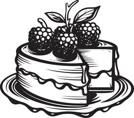 Cherry Berry Celebration Vector Design of Festive Cake Indulgent Pleasure Icon of Delicious Cake with Berries