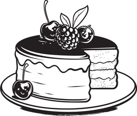 Berry Bursting Delight Vector Icon of Cake with Cherries and Berries Cherry Berry Extravaganza Vector Graphics of Delicious Cake