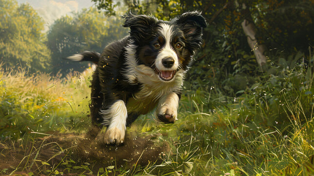 a Border Collie puppy in a hyperrealistic image