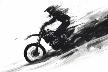 Dynamic Silhouette of Motocross Motorcyclist in Action, Digital Sketch