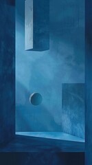 Abstract Geometric Shapes on Blue Canvas
