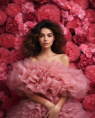 Fashion and beauty background of a woman dressed in a dress of roses