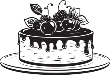 Cherry Berry Jubilee Vector Design of Joyful Cake Blissful Berry Bash Cake with Cherries and Berries Vector Emblem