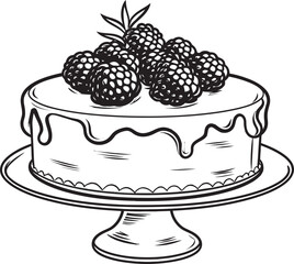 Cherry Berry Fiesta Vector Graphics of Vibrant Cake Summer Berry Sensation Cake with Cherries and Berries Iconic Illustration