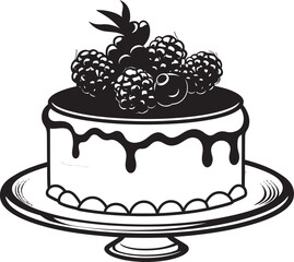 Cherry Berry Bliss Vector Iconic Cake Graphics Summertime Indulgence Cake with Cherries and Berries Vector Emblem
