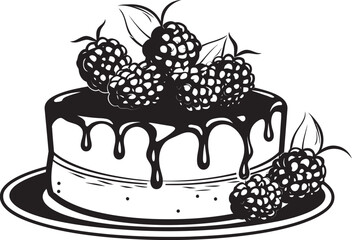 Summertime Indulgence Cake with Cherries and Berries Vector Emblem Juicy Berry Delight Vector Cake with Cherries and Berries Symbol