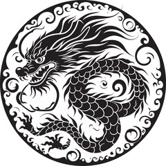 Regal Dragon Blessings Chinese New Year Vector Graphics Golden Lunar Majesty Vector Emblem for Chinese New Year Celebration