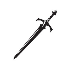 Majestic Sword Silhouette Elegance - A Tribute to Ancient Warfare with Sword Illustration - Minimallest Sword Vector
