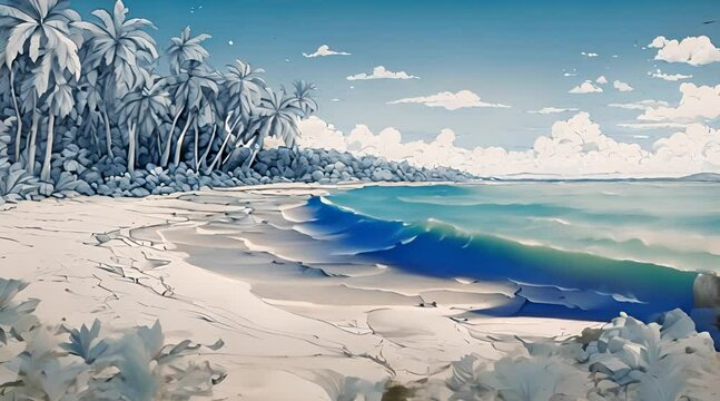 marker drawing animation of a beach scene