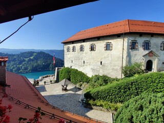 Bled castle in Slovenia,  is a medieval castle, built on rocky precipice over the lake Bled a...