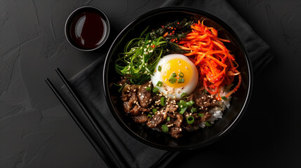 editorial photo, Korean food, bibimbap in a bowl