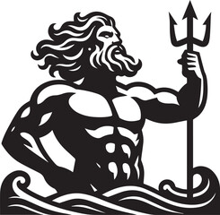 God Poseidon illustration. God Neptune illustration. Simple Poseidon black and white illustration. Roman god Neptune. Greek God Poseidon. Greek mythology. Roman mythology