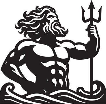 God Poseidon illustration. God Neptune illustration. Simple Poseidon black and white illustration. Roman god Neptune. Greek God Poseidon. Greek mythology. Roman mythology