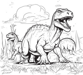 Paleontology Playground Vector Design for Dinosaur Line Art Coloring Pages Roaring Raptors Dinosaur Line Art Coloring Pages Vector Icon