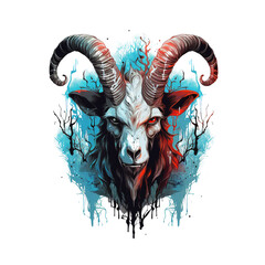 Goat demon head painting on a clean background. Png for Sublimation Printing, Wild Animals, Illustration, Generative AI.