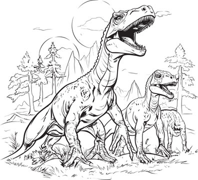 Dino Dynamics Vector Design for Dinosaur Line Art Coloring Pages Mesozoic Mates Dinosaur Line Art Coloring Pages Vector Icon
