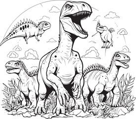 Velociraptor Voyage Line Art Coloring Pages Vector Logo with Dinosaurs Ancient Amazement Vector Design for Dinosaur Line Art Coloring Pages