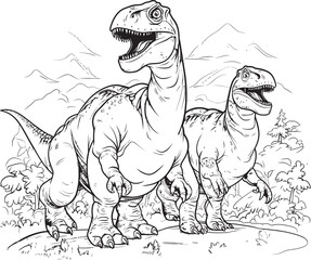 Velociraptor Vignettes Line Art Coloring Pages Vector Logo with Dinosaurs Pterodactyl Paintings Vector Design for Dinosaur Line Art Coloring Pages