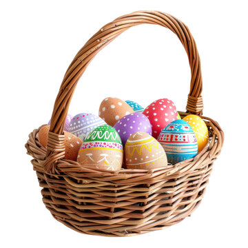 colorful easter eggs basket on transparency background PNG