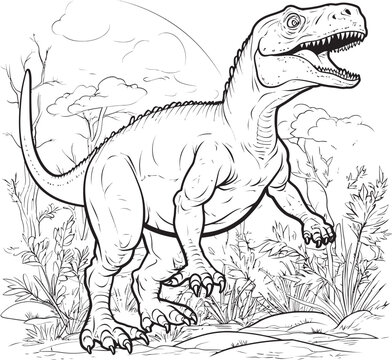 Dino Lineart Land Vector Logo featuring Dynamic Coloring Pages Prehistoric Pals Vector Design for Dinosaur Coloring Page Lineart