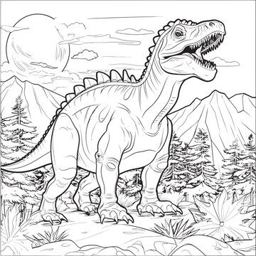 Tyrannosaurus Trails Vector Logo with Intricate Dinosaur Coloring Pages Lineart Roaring Reptiles Vector Design with Captivating Dinosaur Coloring Pages Lineart