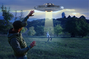 UFO kidnaps a girl with a tractor beam