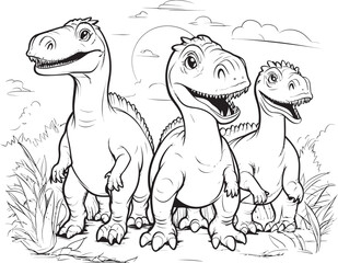 Fototapeta premium Pterodactyl Parade Dinosaur Line Art Coloring Pages Vector Icon T Rex Tales Vector Graphics for Dinosaur Line Art Coloring Pages