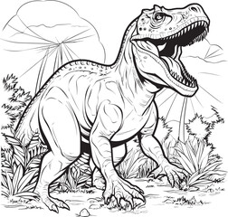 Rexs Realm Line Art Coloring Pages Vector Logo with Dinosaurs Mesozoic Magic Vector Design for Dinosaur Line Art Coloring Pages