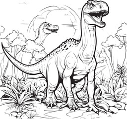Brontosaurus Bliss Line Art Coloring Pages Vector Logo with Dinosaurs Jurassic Jamboree Vector Design for Dinosaur Line Art Coloring Pages