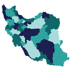 Iran map. Map of Iran in administrative provinces in multicolor