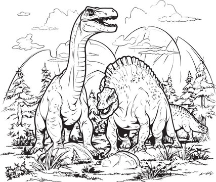 Roaring Reptiles Dinosaur Line Art Coloring Pages Vector Icon Cretaceous Canvas Vector Graphics for Dinosaur Line Art Coloring Pages