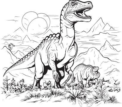 Ancient Amazement Vector Design Featuring Dinosaur Line Art Coloring Pages Fossil Fun Dinosaur Line Art Coloring Pages Vector Icon