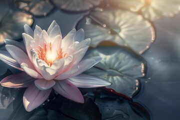 Serene depiction of a divine lotus flower, blossoming with ethereal light and symbolizing spiritual awakening