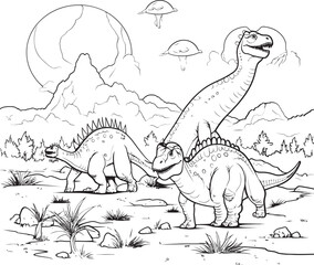 Rexs Realm Line Art Coloring Pages Vector Logo with Dinosaurs Mesozoic Magic Vector Design Featuring Dinosaur Line Art Coloring Pages