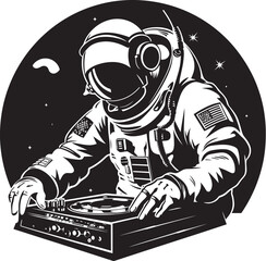 Space Groove Vector Design with DJ Astronaut Logo for Interstellar Beats Nebula Nights DJ Astronaut Vector Graphics for Celestial Jams